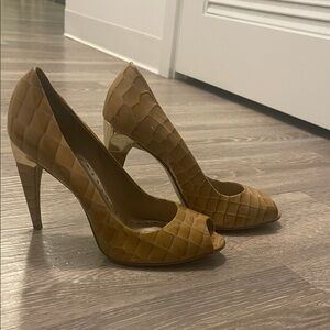 BCBGirls Textured Tan Peep-Toe Heels
